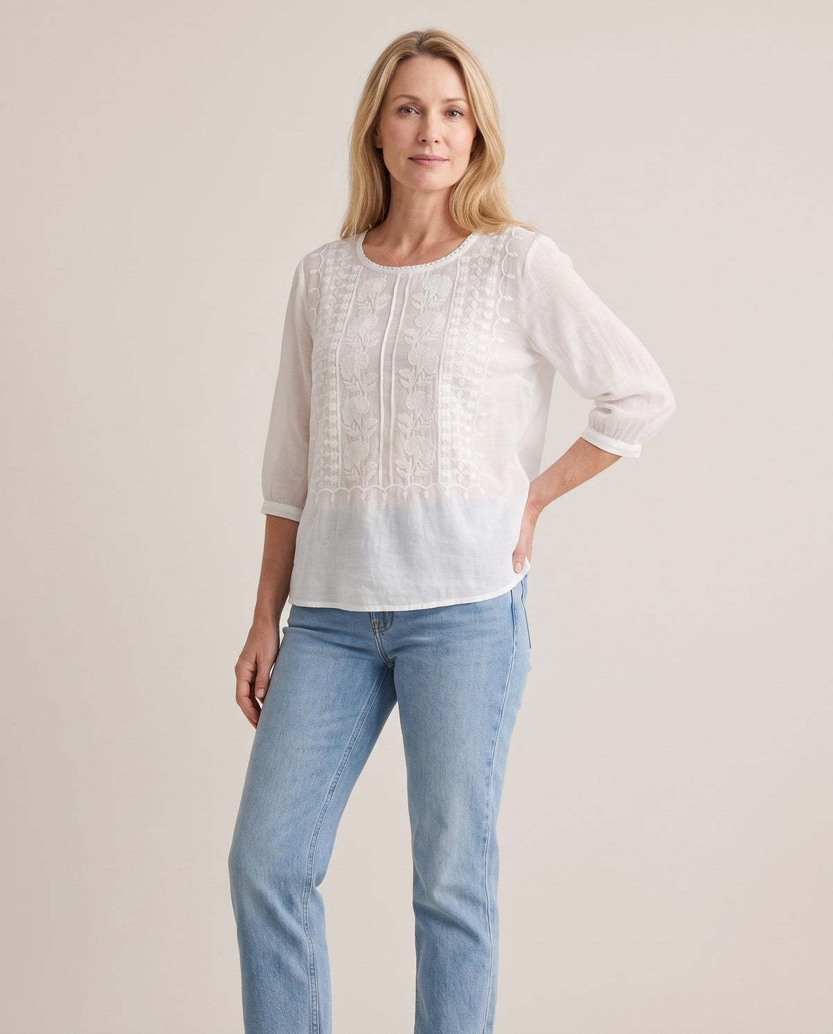 Violet Embroidered Boho Blouse - White