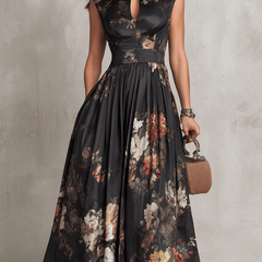 Rosalie™ Keyhole Collar Floral Pleated Midi Dress
