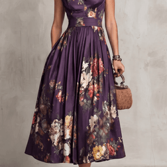 Rosalie™ Keyhole Collar Floral Pleated Midi Dress