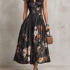 Rosalie™ Keyhole Collar Floral Pleated Midi Dress